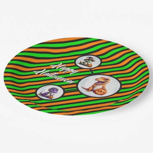 Halloween Dinosaur Dino-Mash-Party Pappteller (Schrägansicht)
