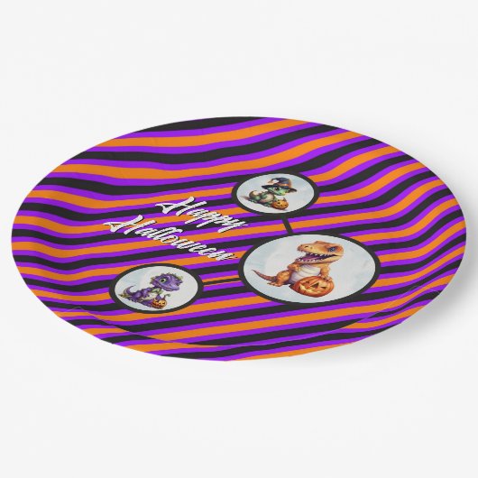 Halloween Dinosaur Dino-Mash-Party Pappteller (Schrägansicht)