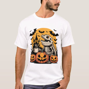 Halloween Dinosaur Skeleton mit Kaffee T-Shirt