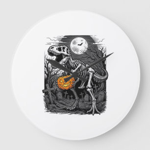 Halloween-Dinosaur-Skelett-Kürbis-Vintage-Shirt  Große Wanduhr