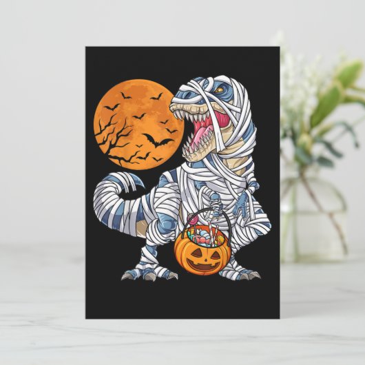 Halloween Dinosaur T rex Mummy Pumpkin Einladung (Stehend Vorderseite)