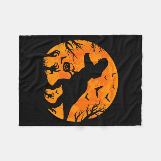 Halloween Dinosaur T Rex With Pumpkin Dinosaur Hal Fleecedecke (Vorderseite (Horizontal))