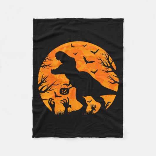 Halloween Dinosaur T Rex With Pumpkin Dinosaur Hal Fleecedecke (Vorderseite)