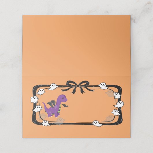 Halloween Dinosaur With Bat Wings Orange Platzkarte (Außenseite Aufgefaltet)
