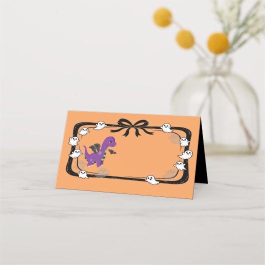 Halloween Dinosaur With Bat Wings Orange Platzkarte (Vorderseite)