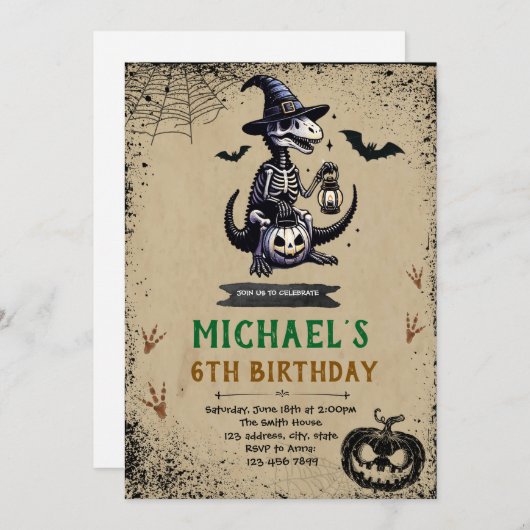 Halloween-Dinosaurier - Einladung zum Geburtstag (Vorne/Hinten)