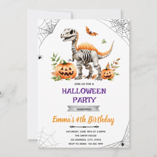 Halloween-Dinosaurier-Party Einladung (Vorderseite)