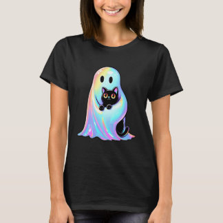 Halloween Disco-Geist mit Katze Süße Pastell Damen T-Shirt