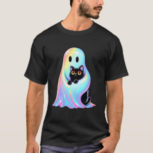 Halloween Disco-Geist mit Katze Süße Pastell Damen T-Shirt