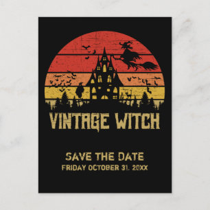 Halloween-Distressed-Vintage-Hexe-Retro-Sonnenunte Ankündigungspostkarte