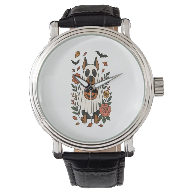 Halloween Doberman Pinscher Blume Armbanduhr (Vorderseite)