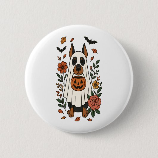 Halloween Doberman Pinscher Blume Button (Vorderseite)