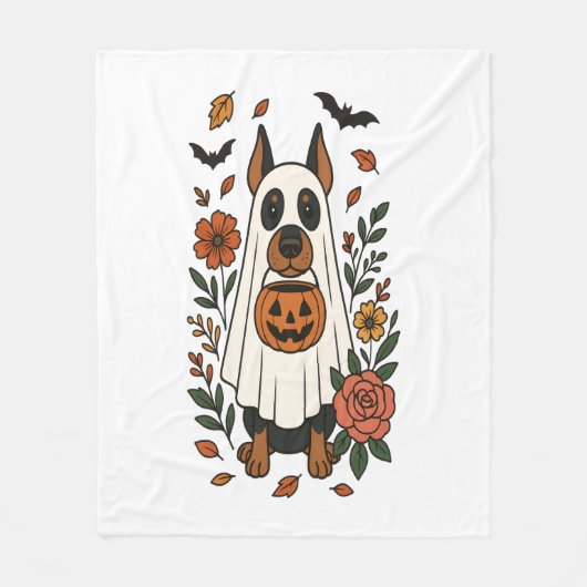 Halloween Doberman Pinscher Blume Fleecedecke (Vorderseite)