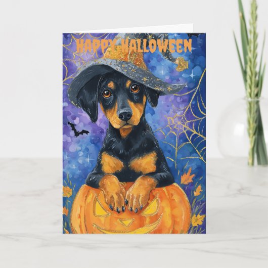 Halloween Dobermann Hund Feiertagskarte (Vorderseite)