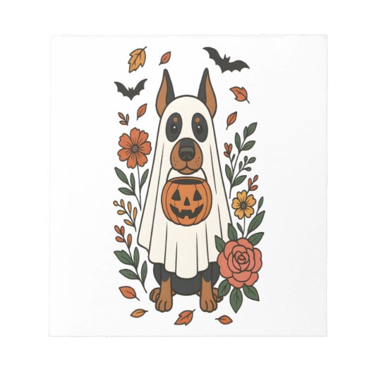 Halloween Dobermann Pinscher Blumen Notizblock (Vorderseite)