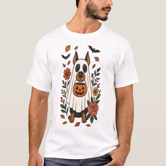 Halloween Dobermann Pinscher Blumen T-Shirt (Vorderseite)