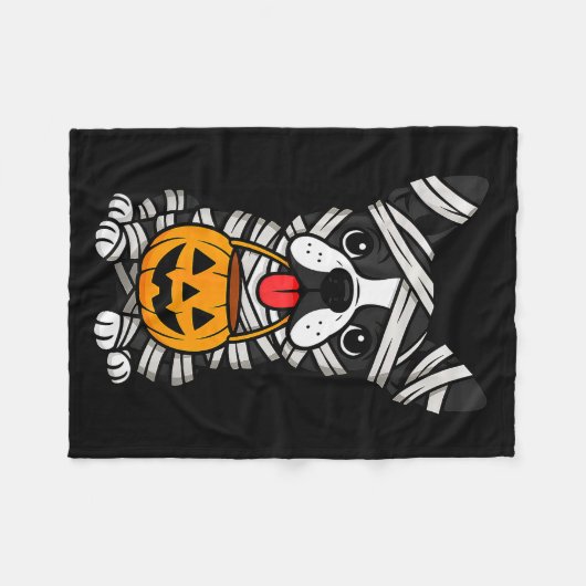 Halloween Dog Boston Terrier Mummy Costume Men Wom Fleecedecke (Vorderseite (Horizontal))