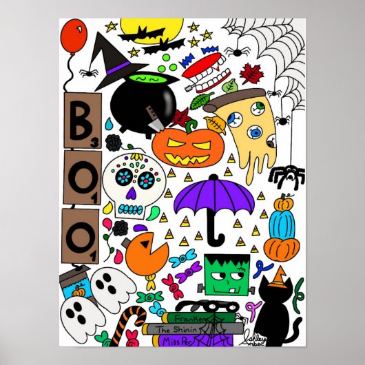 Halloween Doodle Collage 12"x16" Poster (Vorne)
