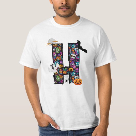 Halloween Doodle Letter H T - Shirt (Vorderseite)