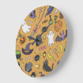 Halloween Doodle Objects Nahtloses Muster Große Wanduhr (Winkel)