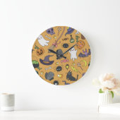 Halloween Doodle Objects Nahtloses Muster Große Wanduhr (Zuhause)