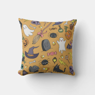 Halloween Doodle Objects Nahtloses Muster Kissen