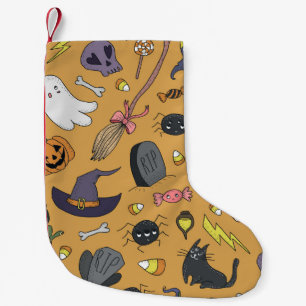 Halloween Doodle Objects Nahtloses Muster Kleiner Weihnachtsstrumpf