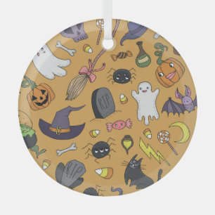 Halloween Doodle Objects Nahtloses Muster Ornament Aus Glas