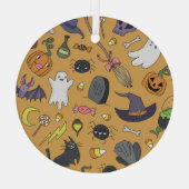 Halloween Doodle Objects Nahtloses Muster Ornament Aus Glas (Rückseite)