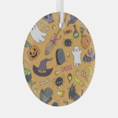 Halloween Doodle Objects Nahtloses Muster Ornament Aus Glas (Vorderseite Rechts)