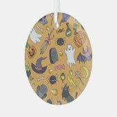 Halloween Doodle Objects Nahtloses Muster Ornament Aus Glas (Vorderseite links)