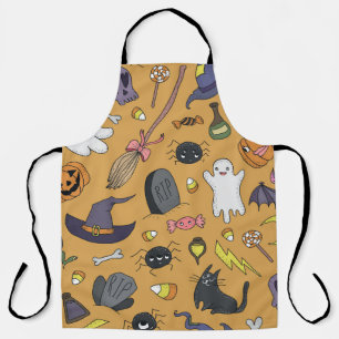 Halloween Doodle Objects Nahtloses Muster Schürze