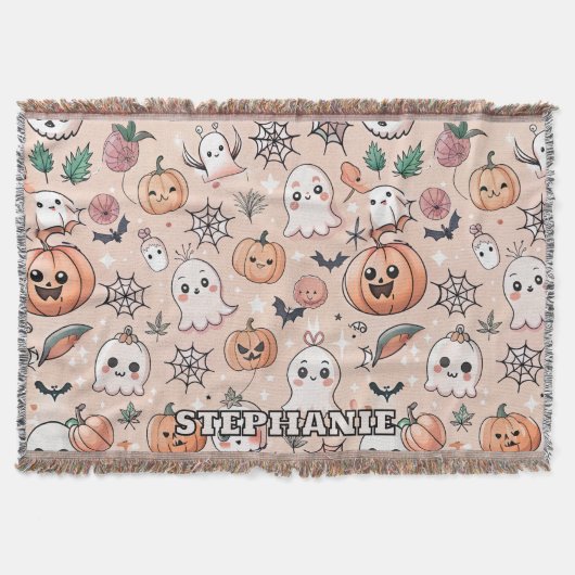 Halloween Doodle Pattern mit Ghosts & Pumpkins 2 Decke (Vorderseite)