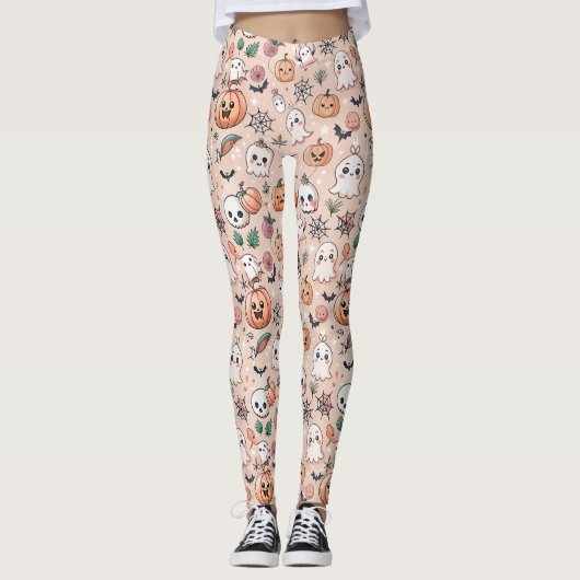 Halloween Doodle Pattern mit Ghosts & Pumpkins 2 Leggings (Vorderseite)