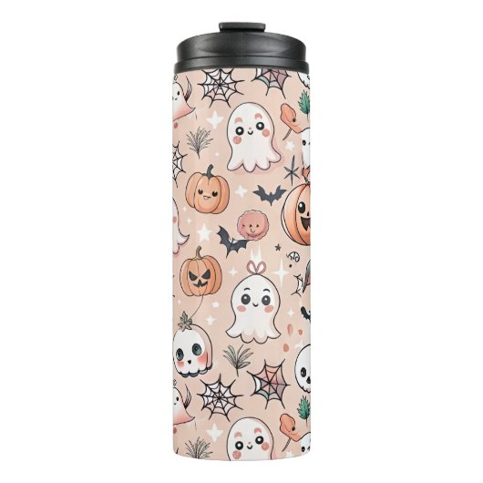 Halloween Doodle Pattern mit Ghosts & Pumpkins 2 Thermosbecher (Vorderseite)