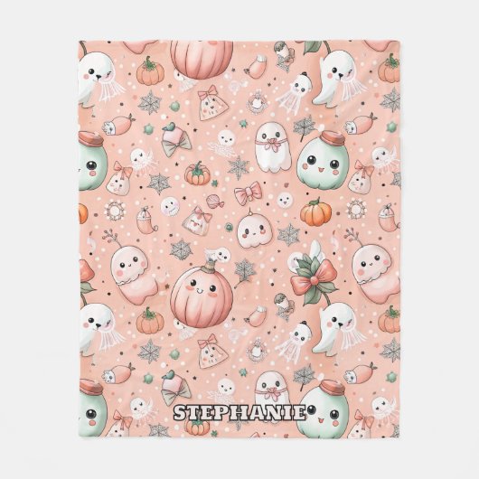 Halloween Doodle Pattern mit Ghosts & Pumpkins Fleecedecke (Vorderseite)