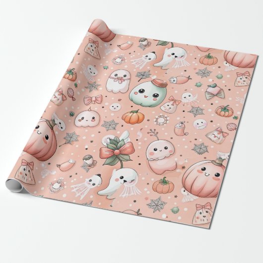 Halloween Doodle Pattern mit Ghosts & Pumpkins Geschenkpapier (Ungerollt)