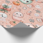 Halloween Doodle Pattern mit Ghosts & Pumpkins Geschenkpapier (Ecke)