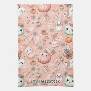 Halloween Doodle Pattern mit Ghosts & Pumpkins Geschirrtuch
