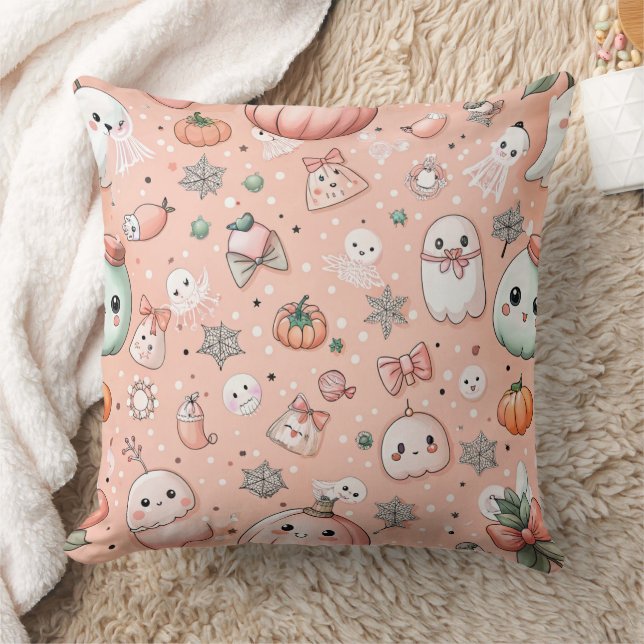 Halloween Doodle Pattern mit Ghosts & Pumpkins Kissen (Decke)
