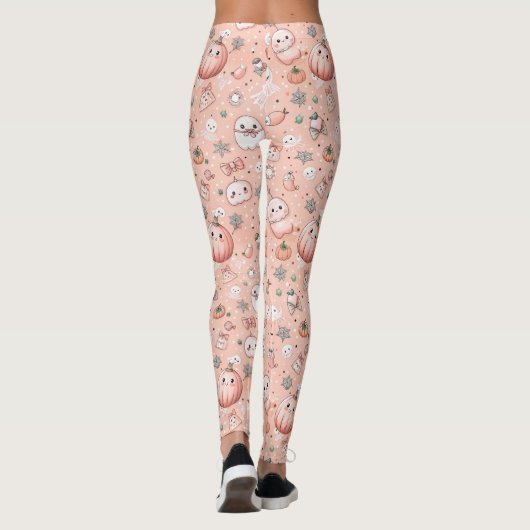 Halloween Doodle Pattern mit Ghosts & Pumpkins Leggings (Rückseite)