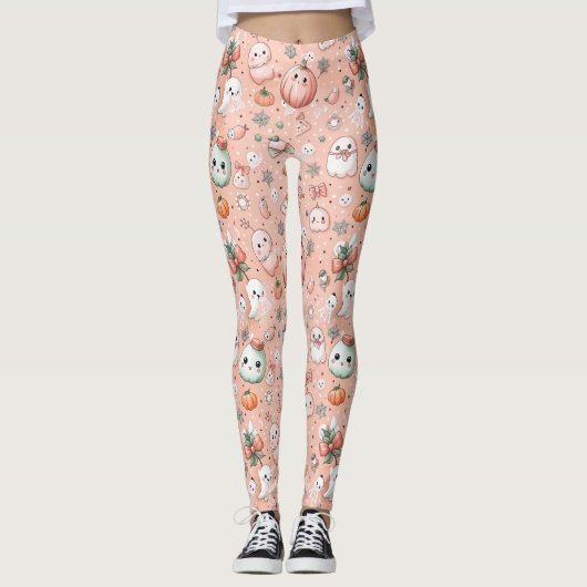 Halloween Doodle Pattern mit Ghosts & Pumpkins Leggings (Vorderseite)