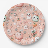Halloween Doodle Pattern mit Ghosts & Pumpkins Pappteller (Vorderseite)