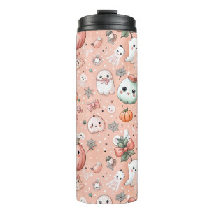 Halloween Doodle Pattern mit Ghosts & Pumpkins Thermosbecher