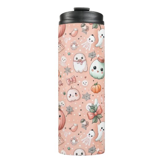 Halloween Doodle Pattern mit Ghosts & Pumpkins Thermosbecher (Vorderseite)