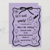 halloween doodle spooky saison Mädchen Geburtstag Einladung (Vorne/Hinten)