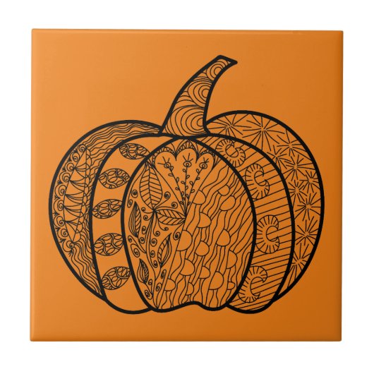 Halloween Doodles boho mandala Kürbis Herbst Fliese (Vorderseite)