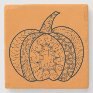 Halloween Doodles boho mandala Kürbis Herbst Steinuntersetzer