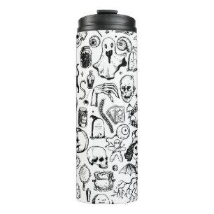 Halloween Doodles Collection, Vintager Stil. Thermosbecher