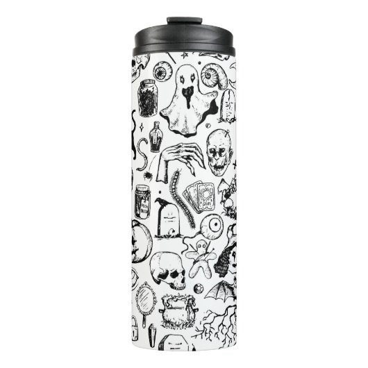 Halloween Doodles Collection, Vintager Stil. Thermosbecher (Vorderseite)